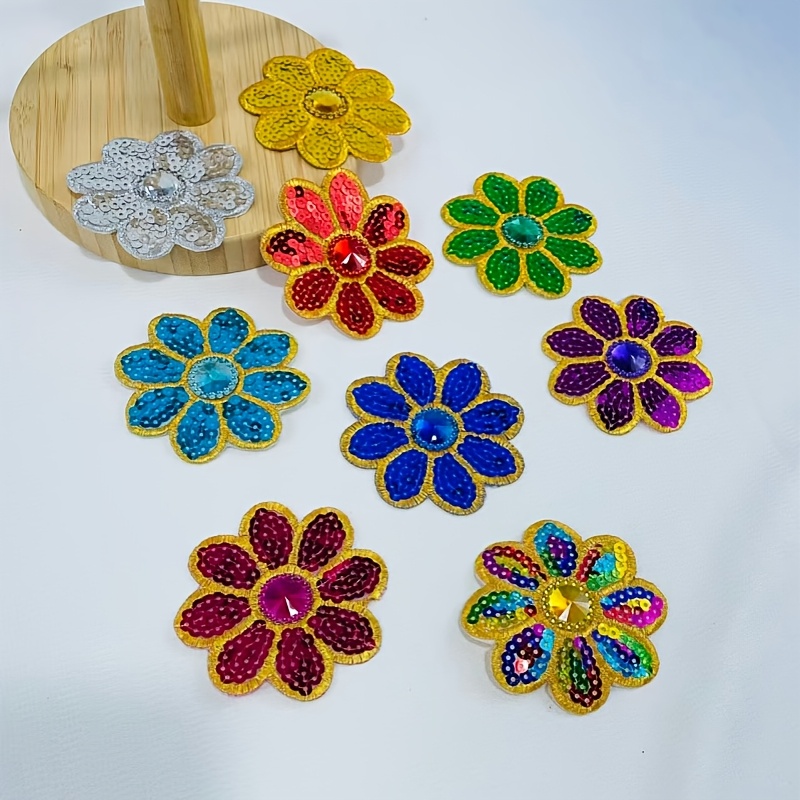 Applique Patch Flower - 10 Stück Blumen-Pailletten-Applikationen, Perlen-Applikationen, florale Aufnäher
