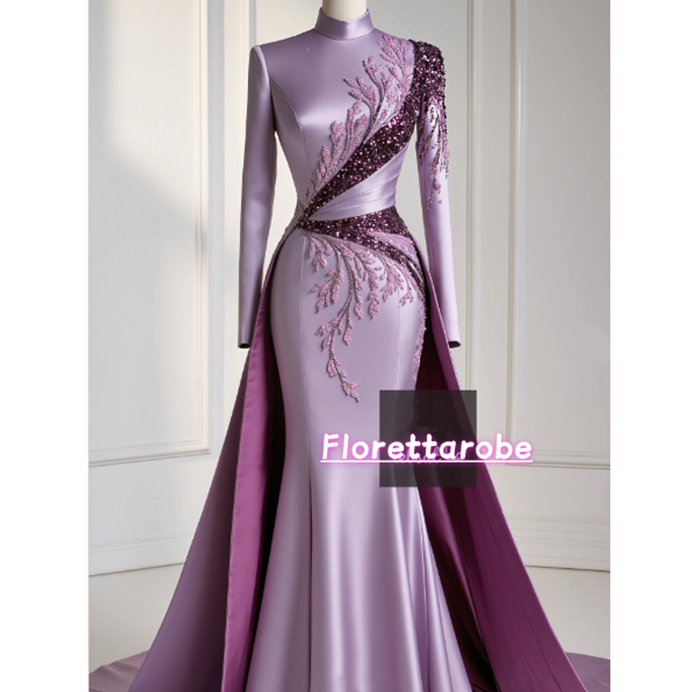 Applique Patch Flower - Florettarobe Exquisites lila Satin-Pailletten-Applikationen, Falten, hoher