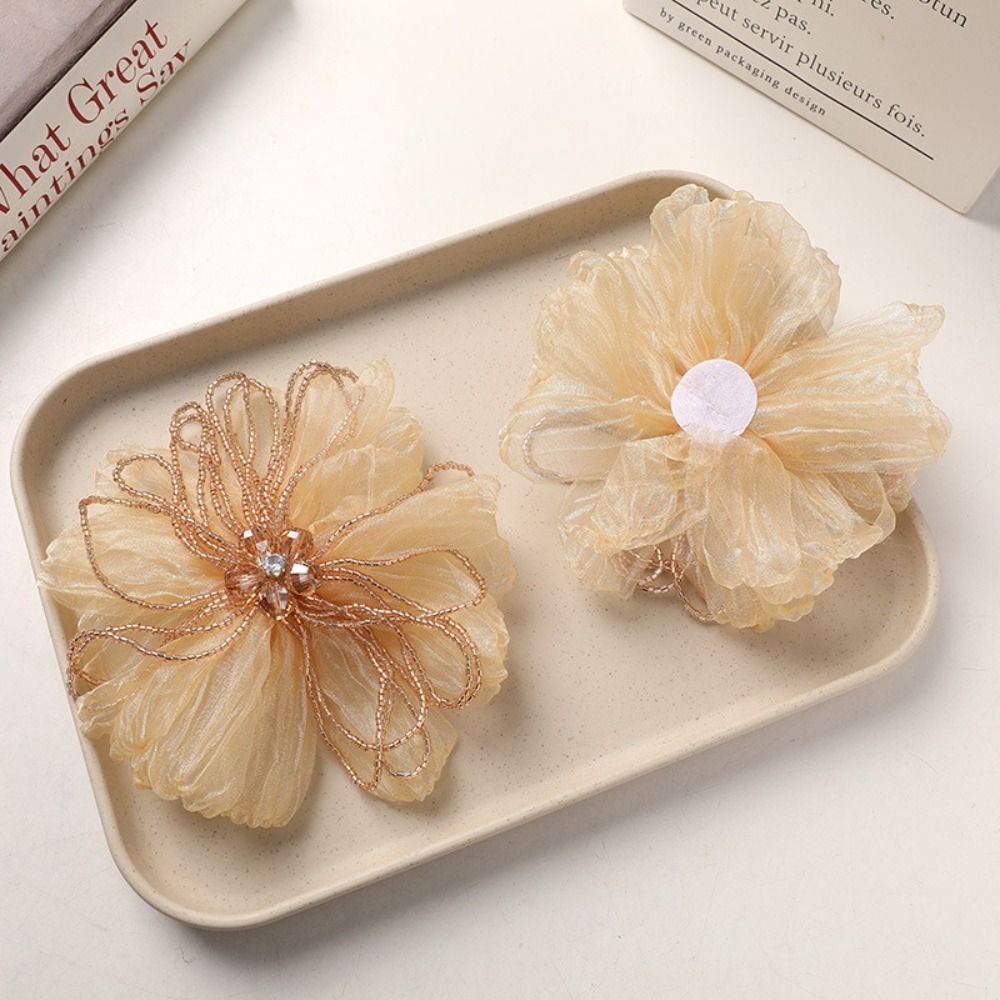 Applique Patch Flower - Organza-Stoffblumen-Applikation mit Kristallverzierung, Perlenblumen-Stoffblume, handgefertigtes zartes